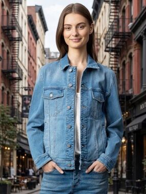 Zadig & Voltaire Kase Classic Light Blue Denim Jacket zip front Size XS fits Med